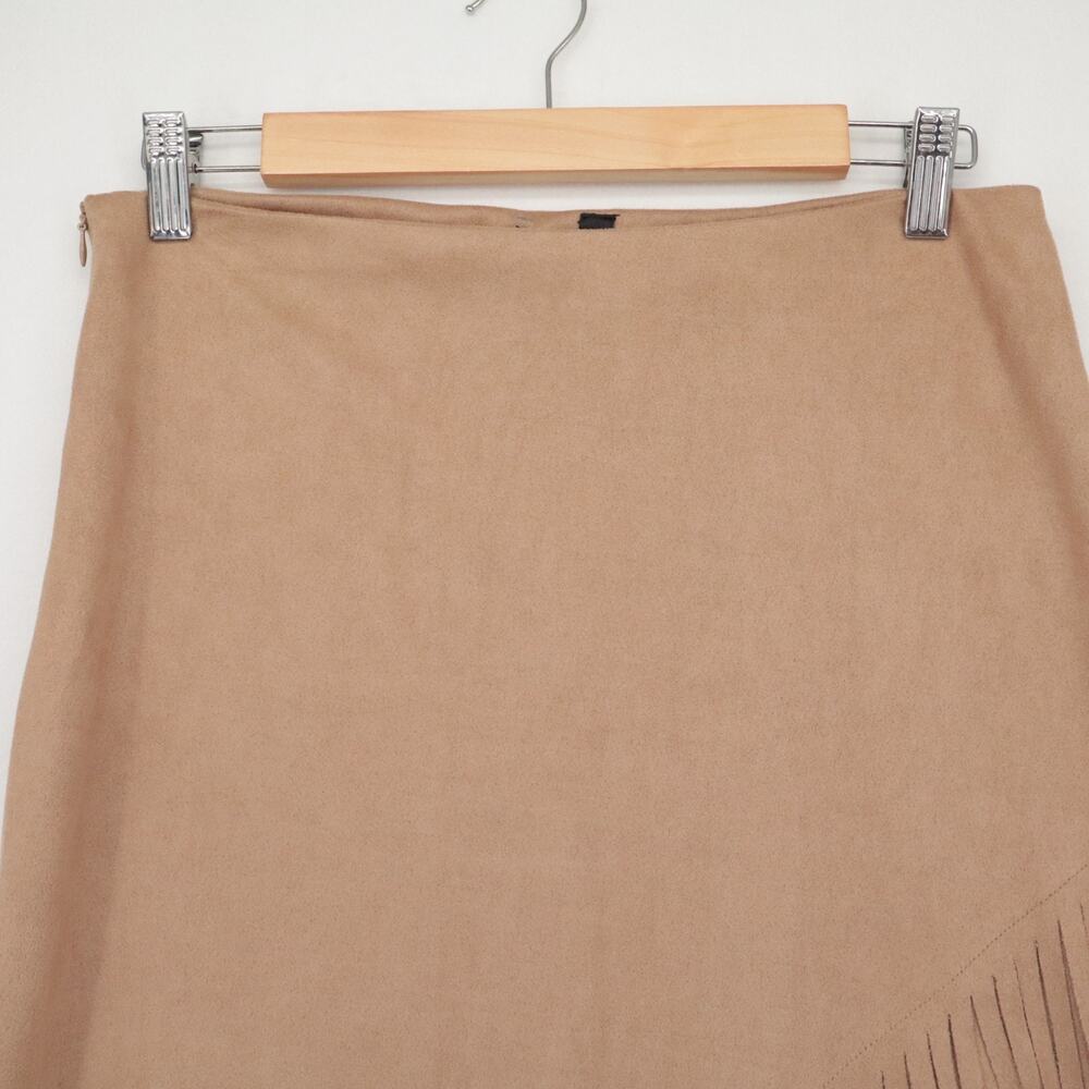 ELAN Size M Brown Fringe Short Skirt Microsuede Boho Hippie Festival Womens - Picture 5 of 8
